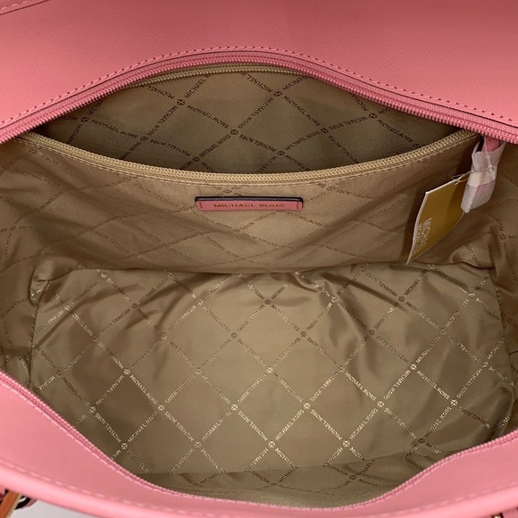 MICHAEL KORS Jet Set Travel Lg Top Zip Shoulder Tote Saffiano Leather Carnation - Picture 6 of 15